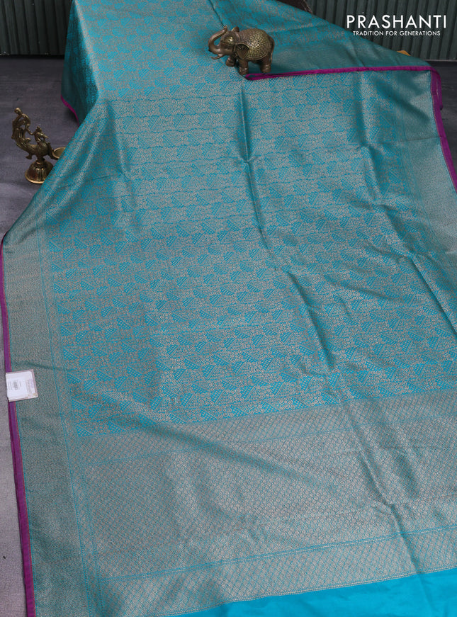 Banarasi semi silk saree teal green with allover thread & zari weaves and woven border