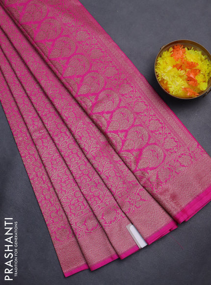 Banarasi semi silk saree pink with allover thread & zari weaves and woven border