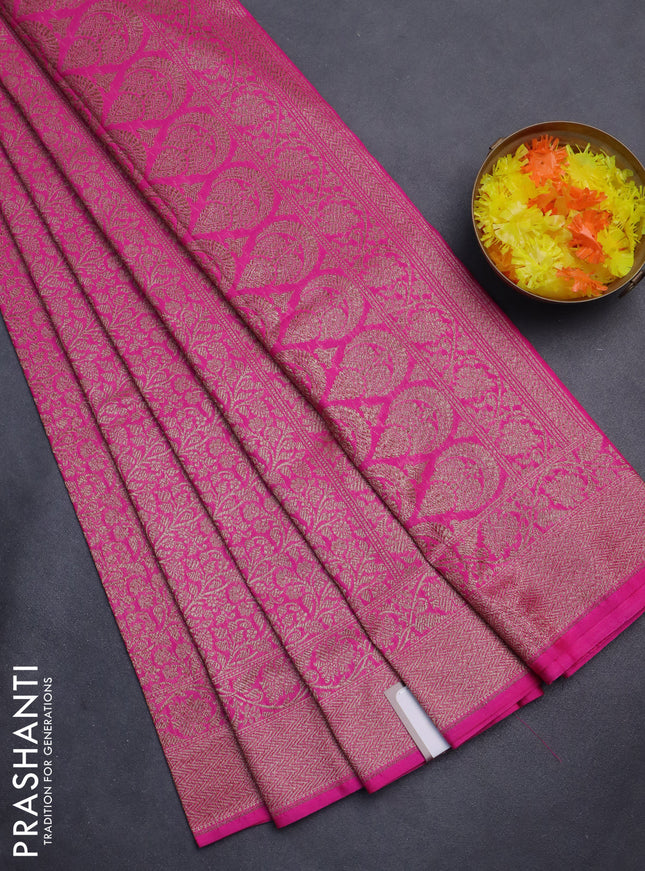 Banarasi semi silk saree pink with allover thread & zari weaves and woven border