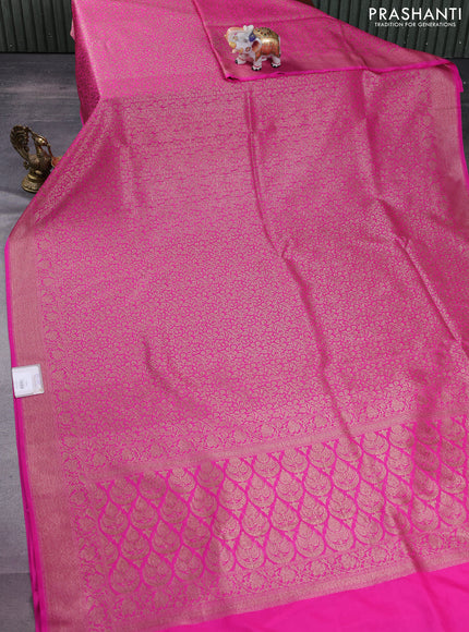 Banarasi semi silk saree pink with allover thread & zari weaves and woven border