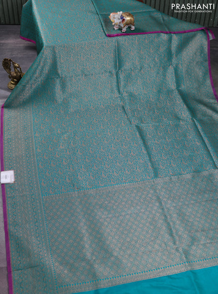 Banarasi semi silk saree teal green and purple with allover thread & zari weaves and woven border