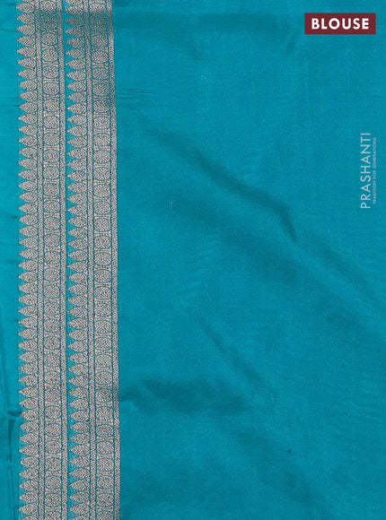 Banarasi semi silk saree teal green and purple with allover thread & zari weaves and woven border