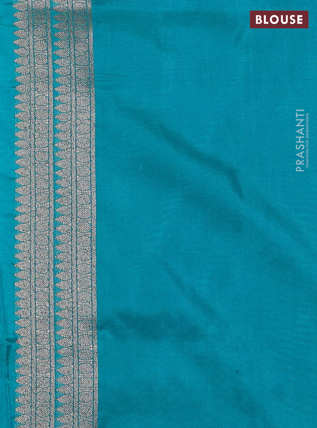 Banarasi semi silk saree teal green and purple with allover thread & zari weaves and woven border
