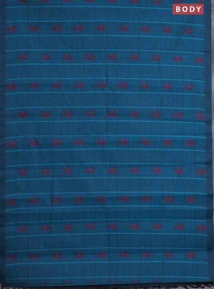 Nithyam cotton saree peacock blue with thread woven buttas in borderless style