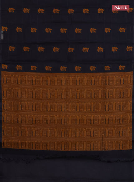 Nithyam cotton saree black with thread woven buttas in borderless style