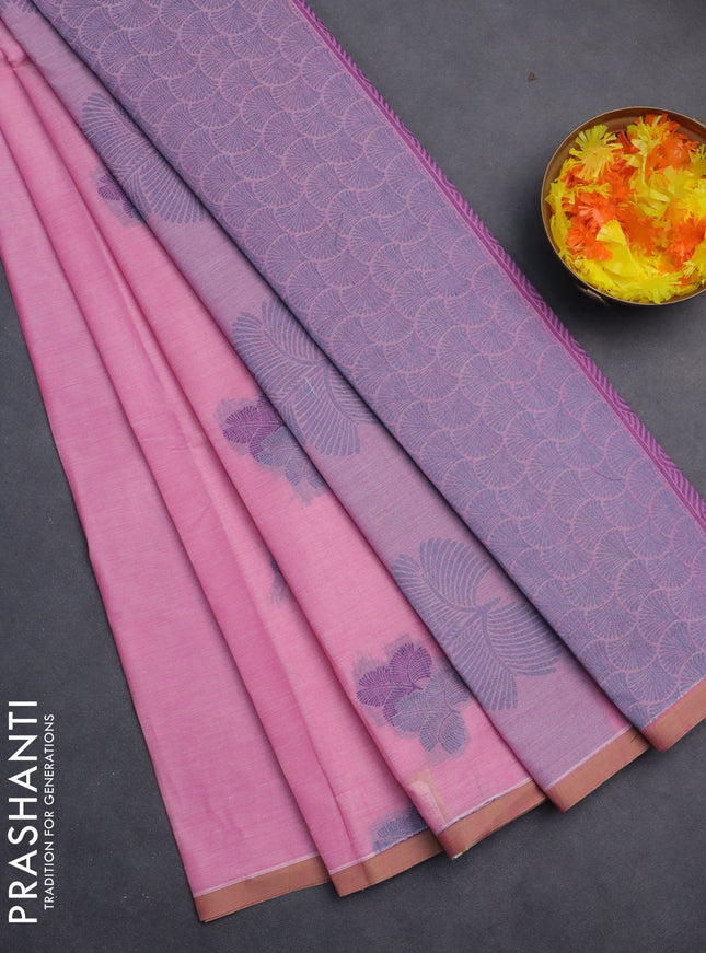 Nithyam cotton saree candy pink with thread woven buttas and piping border