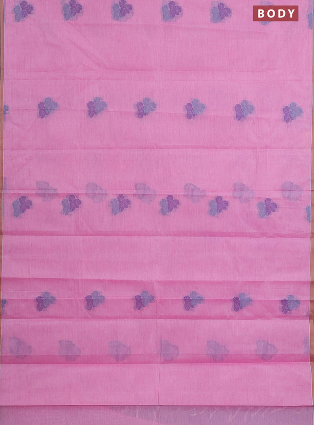Nithyam cotton saree candy pink with thread woven buttas and piping border