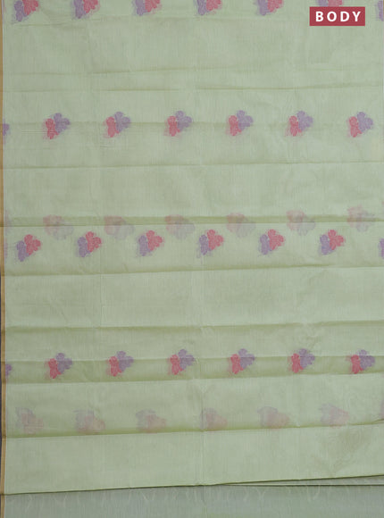 Nithyam cotton saree pista green with thread woven buttas and piping border