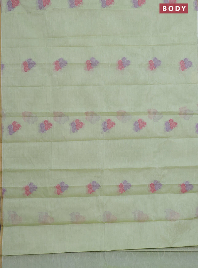 Nithyam cotton saree pista green with thread woven buttas and piping border