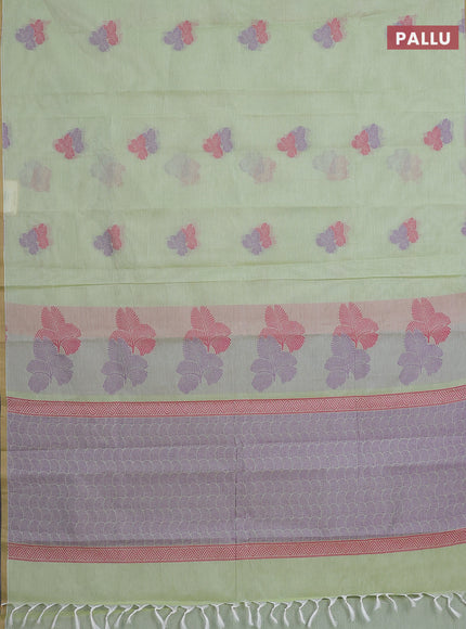 Nithyam cotton saree pista green with thread woven buttas and piping border