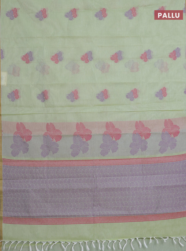 Nithyam cotton saree pista green with thread woven buttas and piping border