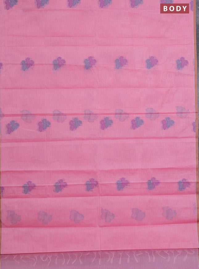 Nithyam cotton saree candy pink with thread woven buttas and piping border