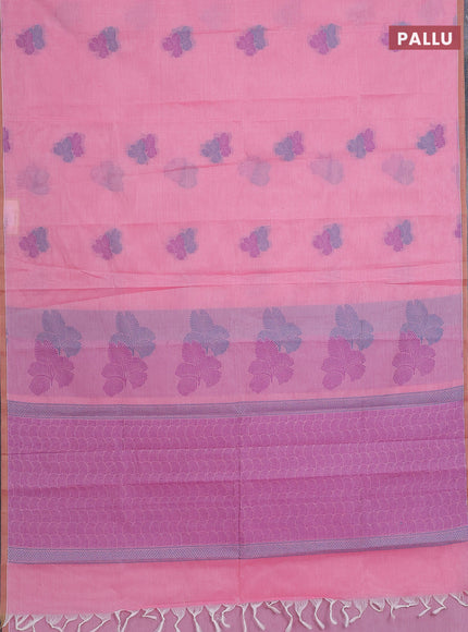 Nithyam cotton saree candy pink with thread woven buttas and piping border