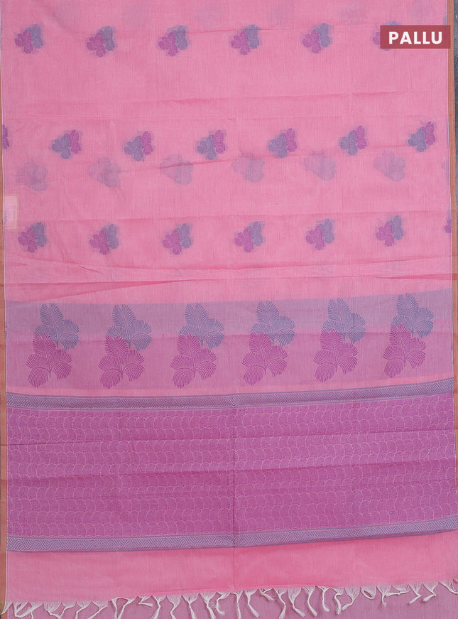 Nithyam cotton saree candy pink with thread woven buttas and piping border