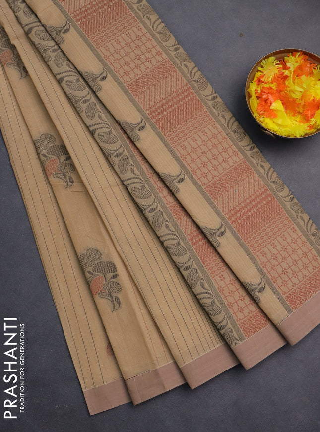 Nithyam cotton saree sandal with allover thread weaves & buttas and simple border