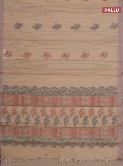 Nithyam cotton saree sandal with allover thread weaves & buttas and simple border