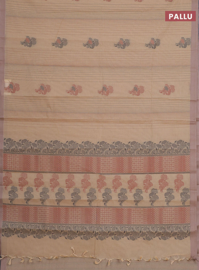 Nithyam cotton saree sandal with allover thread weaves & buttas and simple border