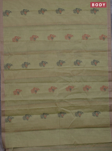 Nithyam cotton saree elaichi green with allover thread weaves & buttas and simple border