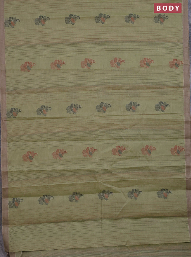 Nithyam cotton saree elaichi green with allover thread weaves & buttas and simple border