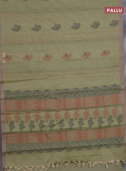 Nithyam cotton saree elaichi green with allover thread weaves & buttas and simple border