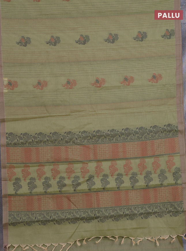 Nithyam cotton saree elaichi green with allover thread weaves & buttas and simple border