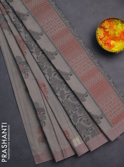 Nithyam cotton saree grey with allover thread weaves & buttas and simple border