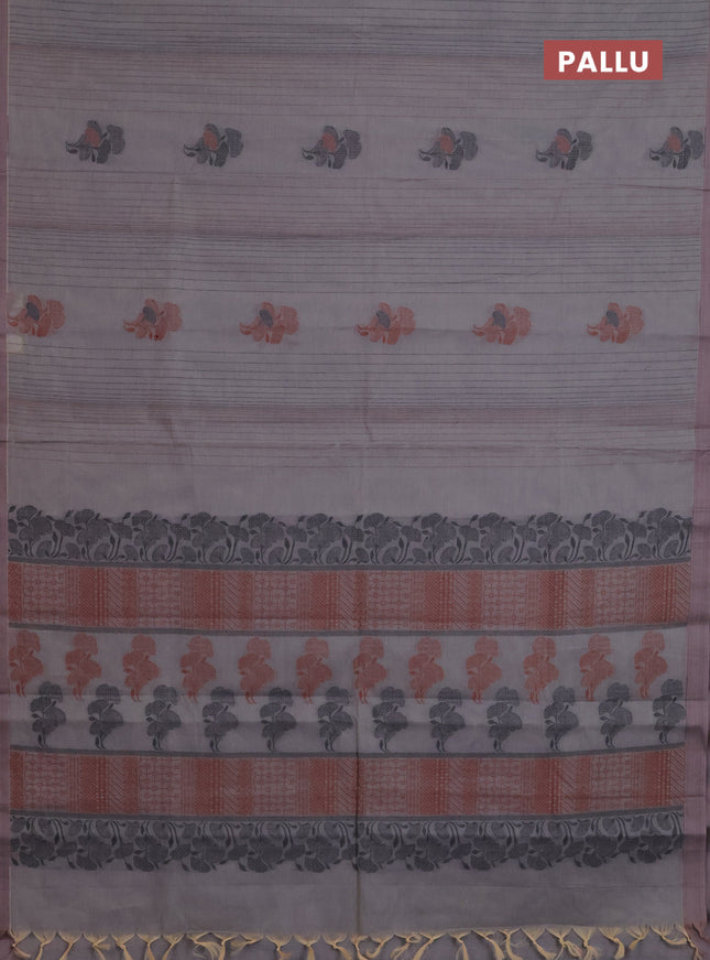 Nithyam cotton saree grey with allover thread weaves & buttas and simple border