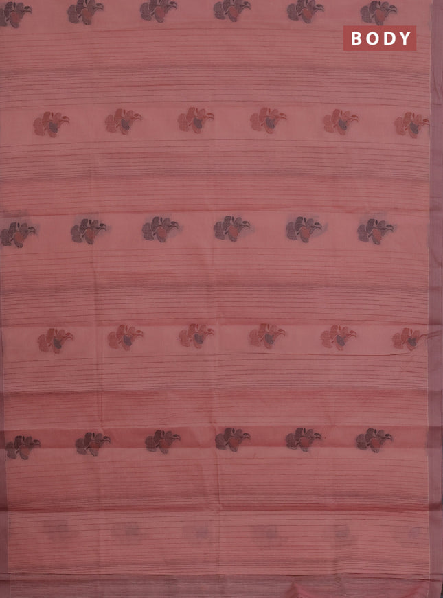 Nithyam cotton saree peach pink with allover thread weaves & buttas and simple border