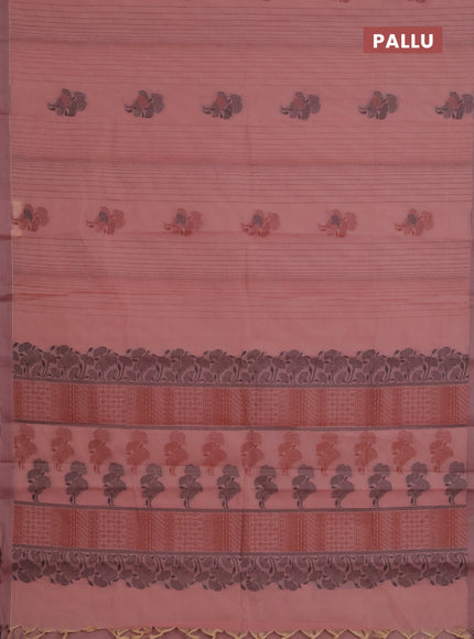 Nithyam cotton saree peach pink with allover thread weaves & buttas and simple border