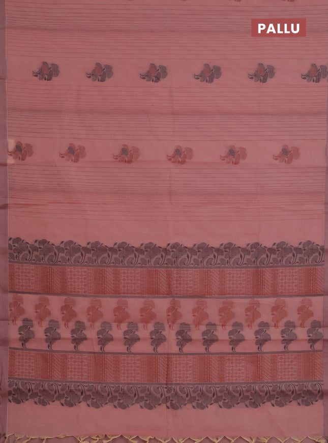 Nithyam cotton saree peach pink with allover thread weaves & buttas and simple border