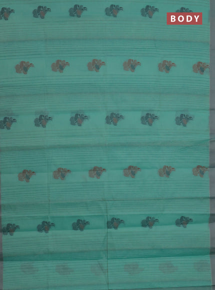 Nithyam cotton saree teal green with allover thread weaves & buttas and simple border