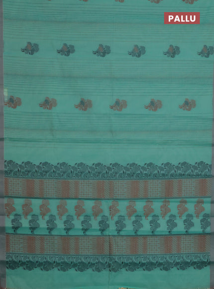 Nithyam cotton saree teal green with allover thread weaves & buttas and simple border