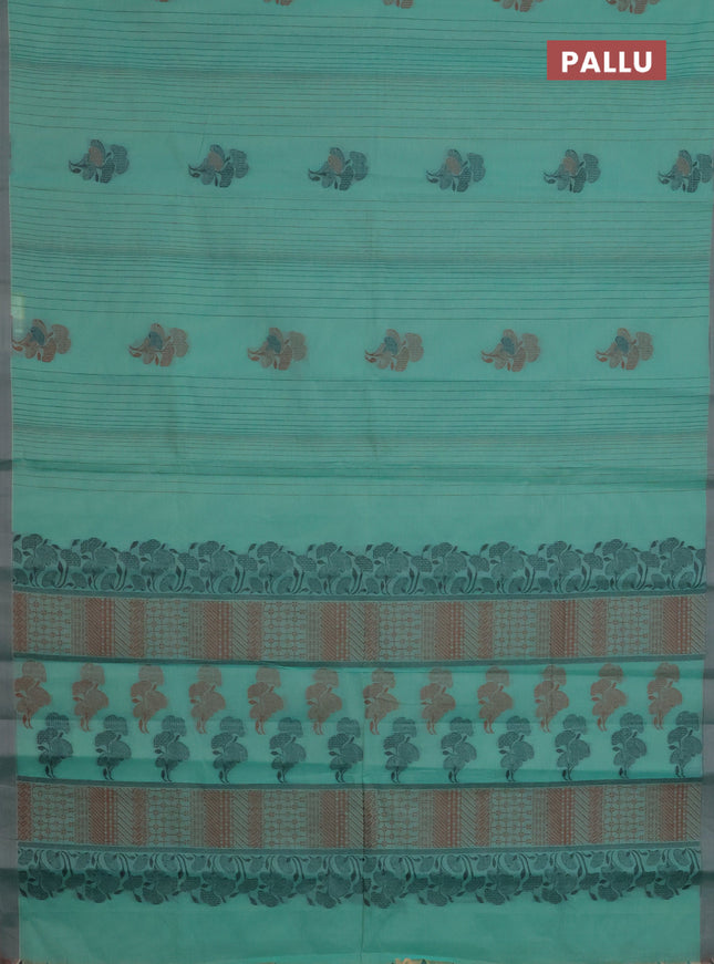Nithyam cotton saree teal green with allover thread weaves & buttas and simple border