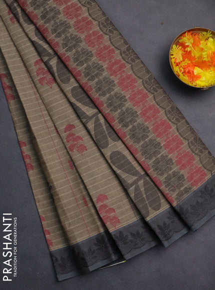 Nithyam cotton saree chikku shade and grey with allover thread checks & buttas and thread woven border