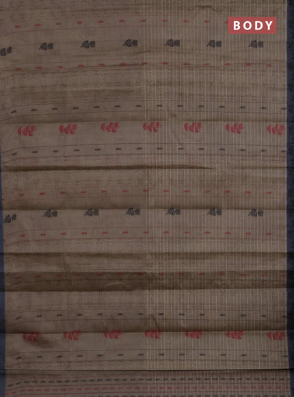 Nithyam cotton saree chikku shade and grey with allover thread checks & buttas and thread woven border