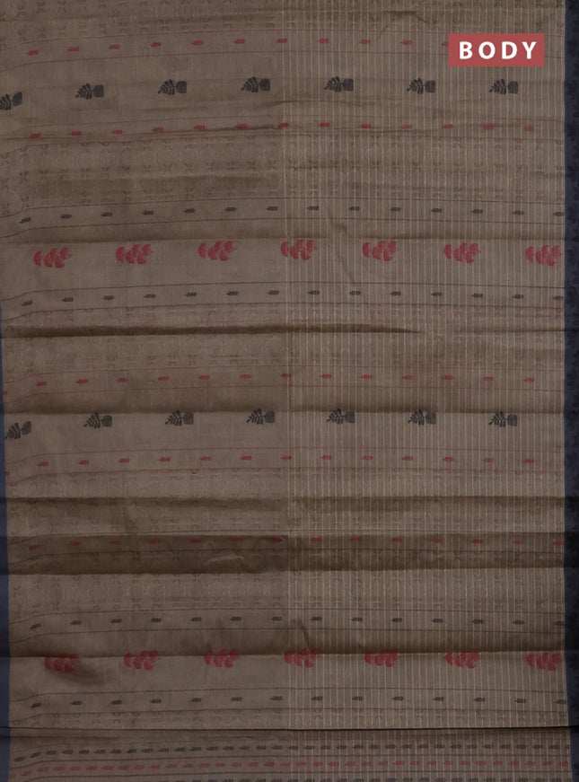 Nithyam cotton saree chikku shade and grey with allover thread checks & buttas and thread woven border