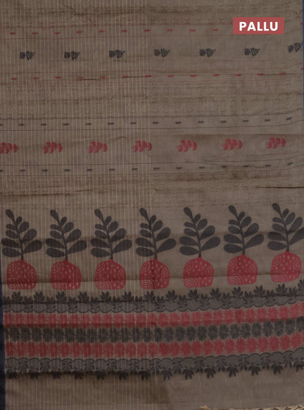 Nithyam cotton saree chikku shade and grey with allover thread checks & buttas and thread woven border