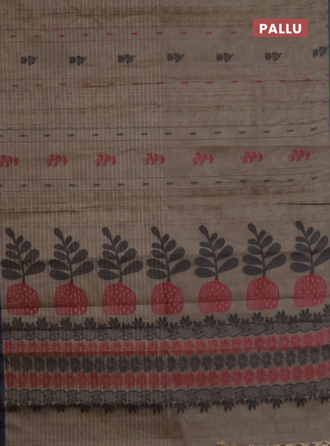 Nithyam cotton saree chikku shade and grey with allover thread checks & buttas and thread woven border