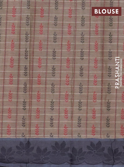 Nithyam cotton saree chikku shade and grey with allover thread checks & buttas and thread woven border