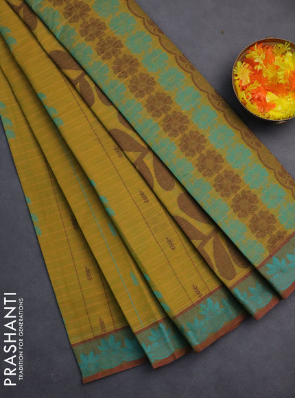 Nithyam cotton saree dual shade of mustard and maroon with allover thread checks & buttas and thread woven border