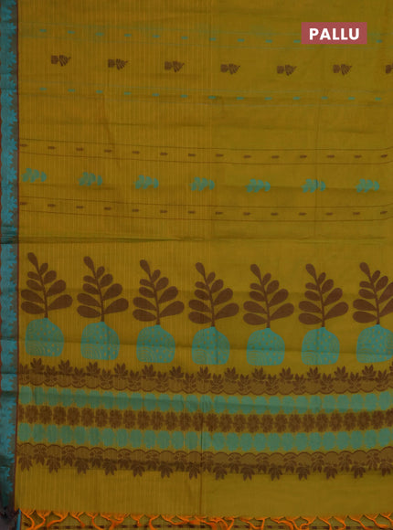 Nithyam cotton saree dual shade of mustard and maroon with allover thread checks & buttas and thread woven border