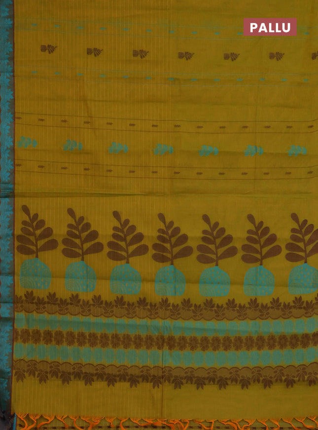 Nithyam cotton saree dual shade of mustard and maroon with allover thread checks & buttas and thread woven border