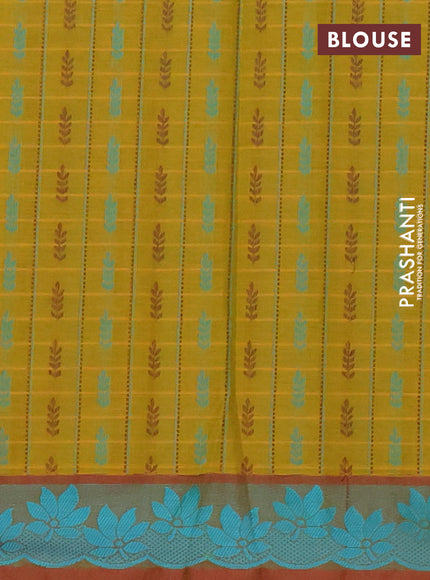 Nithyam cotton saree dual shade of mustard and maroon with allover thread checks & buttas and thread woven border