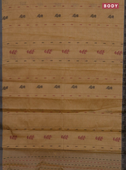 Nithyam cotton saree sandal and grey shade with allover thread weaves & buttas and thread woven border