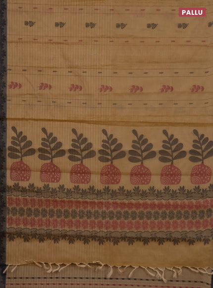 Nithyam cotton saree sandal and grey shade with allover thread weaves & buttas and thread woven border