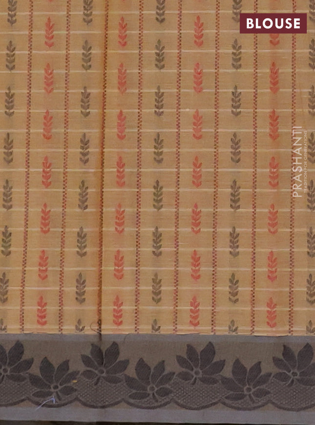 Nithyam cotton saree sandal and grey shade with allover thread weaves & buttas and thread woven border