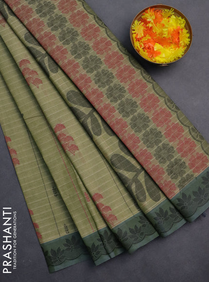 Nithyam cotton saree pastel green and dual shade of green with allover thread weaves & buttas and thread woven border
