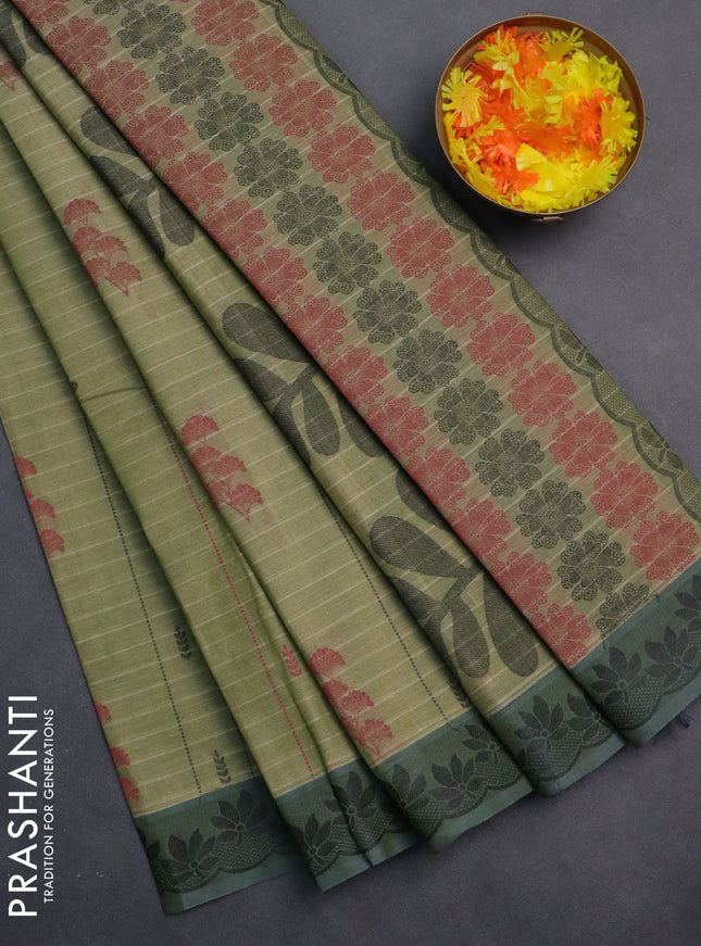 Nithyam cotton saree pastel green and dual shade of green with allover thread weaves & buttas and thread woven border