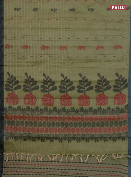 Nithyam cotton saree pastel green and dual shade of green with allover thread weaves & buttas and thread woven border