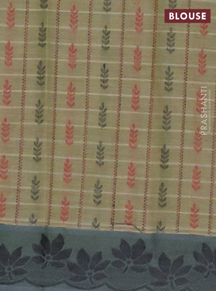 Nithyam cotton saree pastel green and dual shade of green with allover thread weaves & buttas and thread woven border